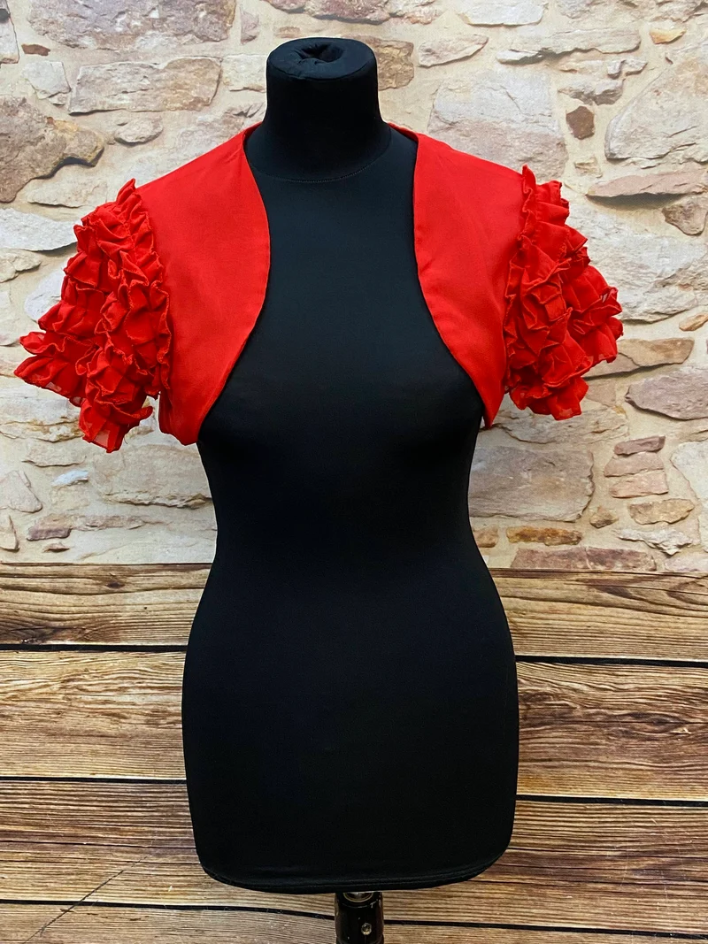 Vintage Bolero Rot mit Volantärmeln 1970er Jahre Gr. 36
