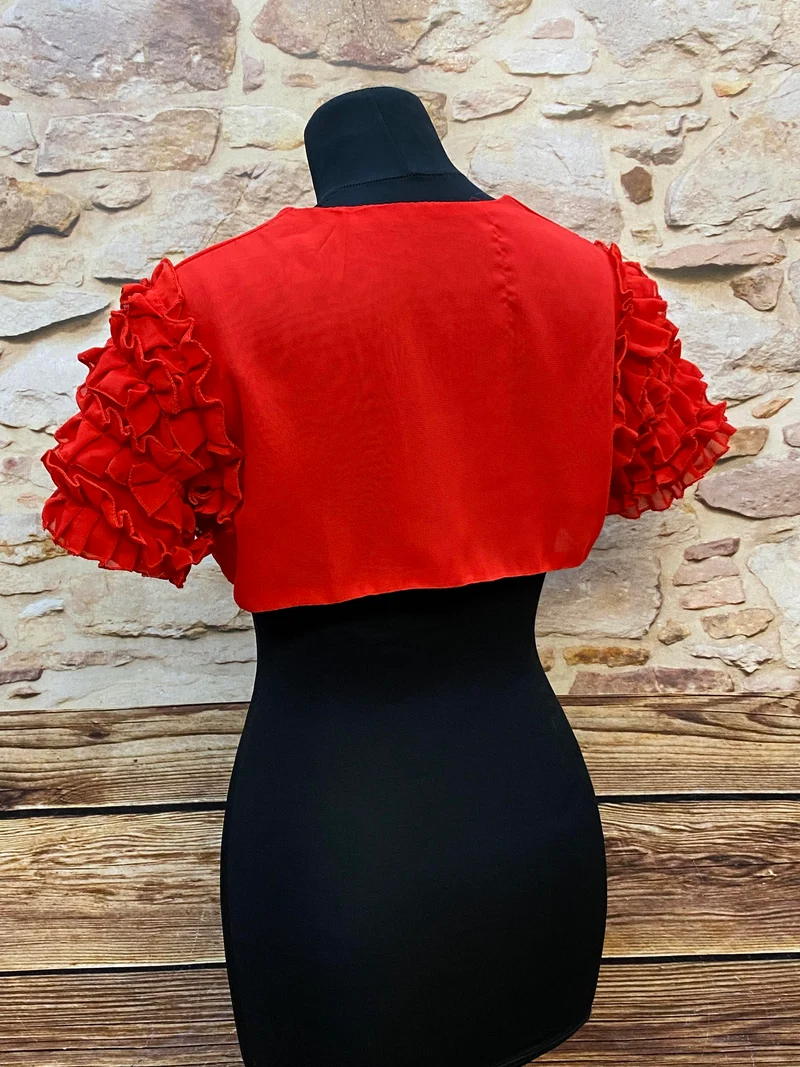 Vintage Bolero Rot mit Volantärmeln 1970er Jahre Gr. 36