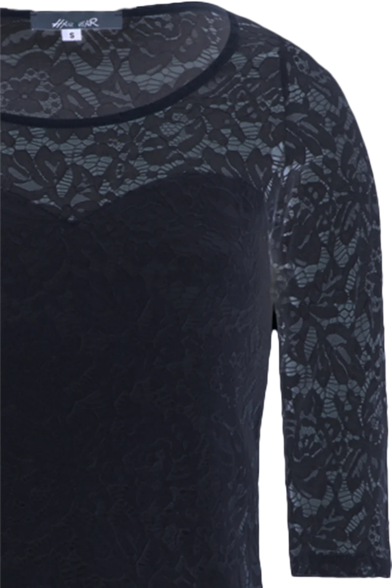 Damen Trachten-Spitzenshirt mit 3/4-Arm elastisch - dunkelblau