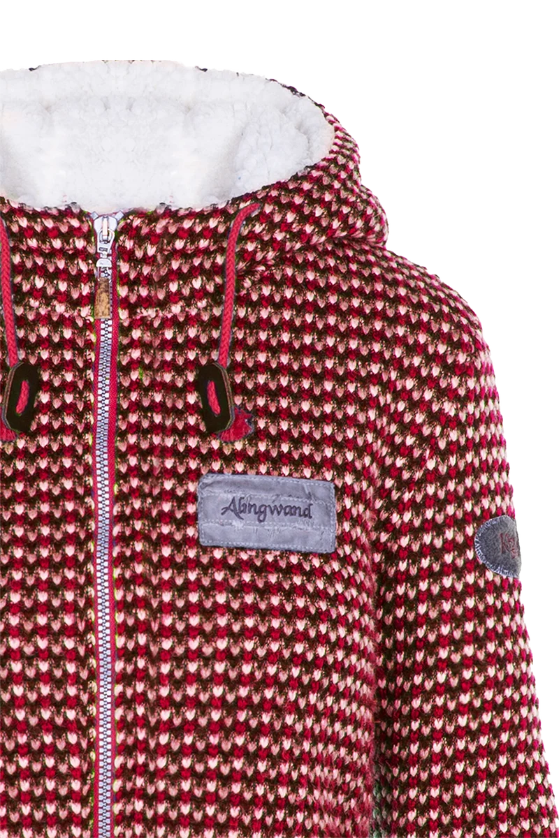 Kuschelige Damen Outdoor-Strickjacke mit Muster - rot beige