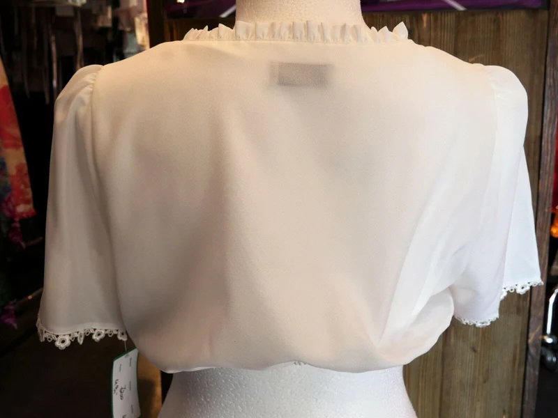 Dirndlbluse Rose Blusen, halbarm, ecru, transparent, fließend, Gr. 40
