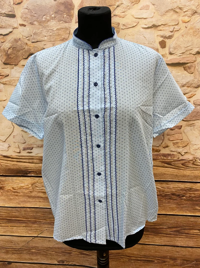 Vintage Bluse Damen Gr. 42 Hellblau Stehkragen Retro Stil
