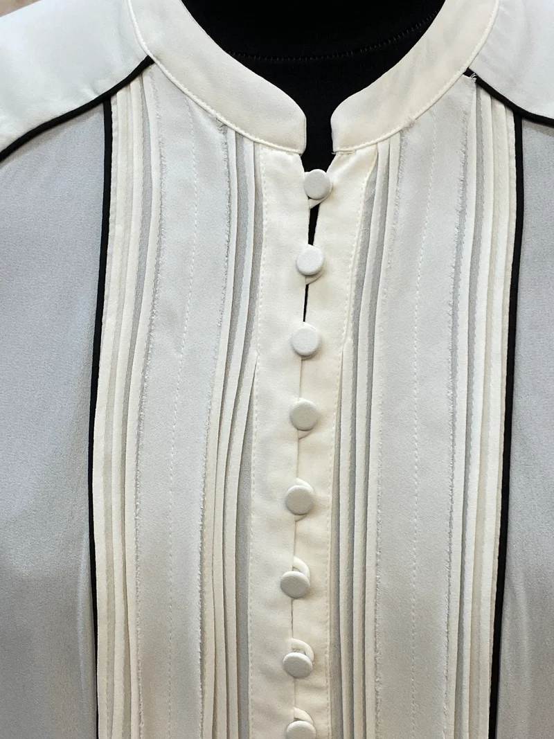 Vintage Bluse Damen Gr. 40 Creme Stehkragen 20er Jahre Stil