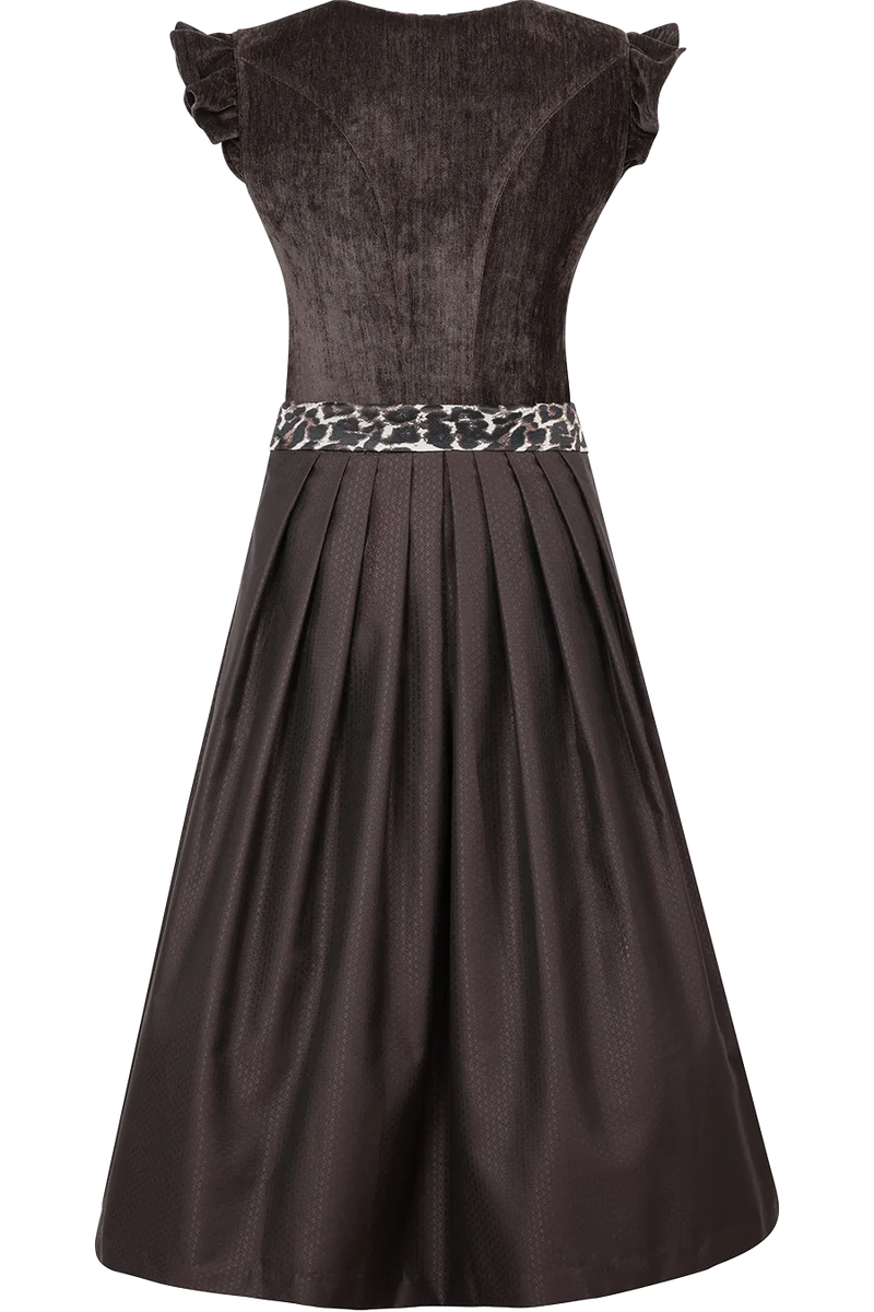 Samtdirndl 70cm mit abnehmbaren Flügelärmeln und Leoschürzenband- espresso