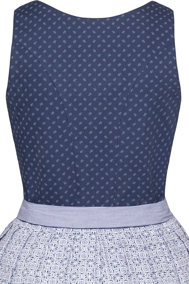 Langes Baumwolldirndl mit Streublumenmuster - blau gemustert