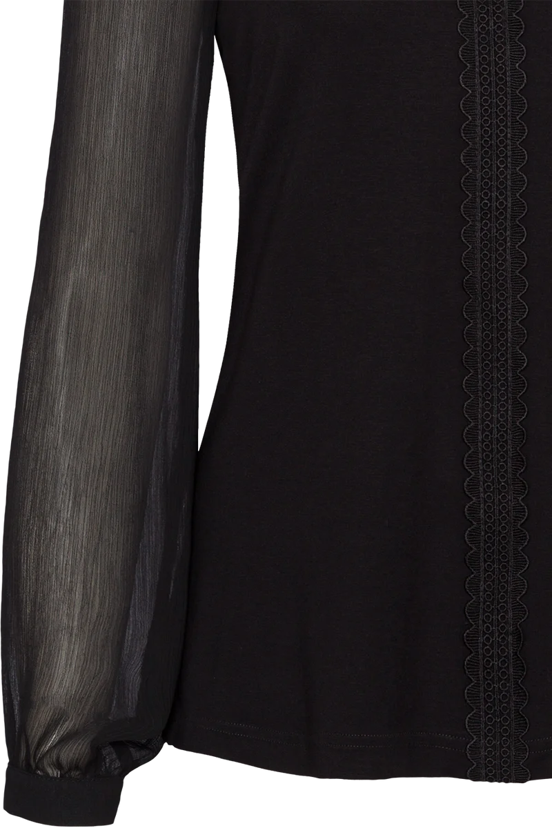 Damen Longsleeves mit Spitzenband - schwarz