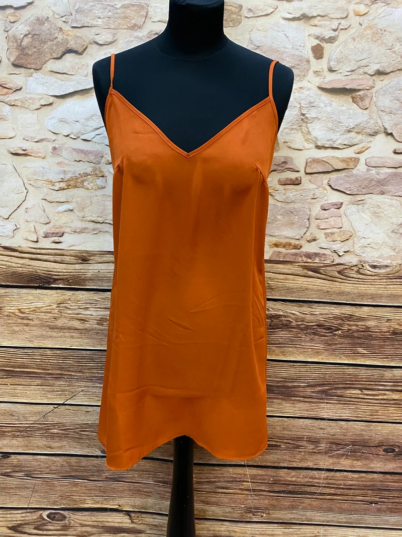 20er Jahre Tageskleid Orange Gr. 38 mit Unterkleid