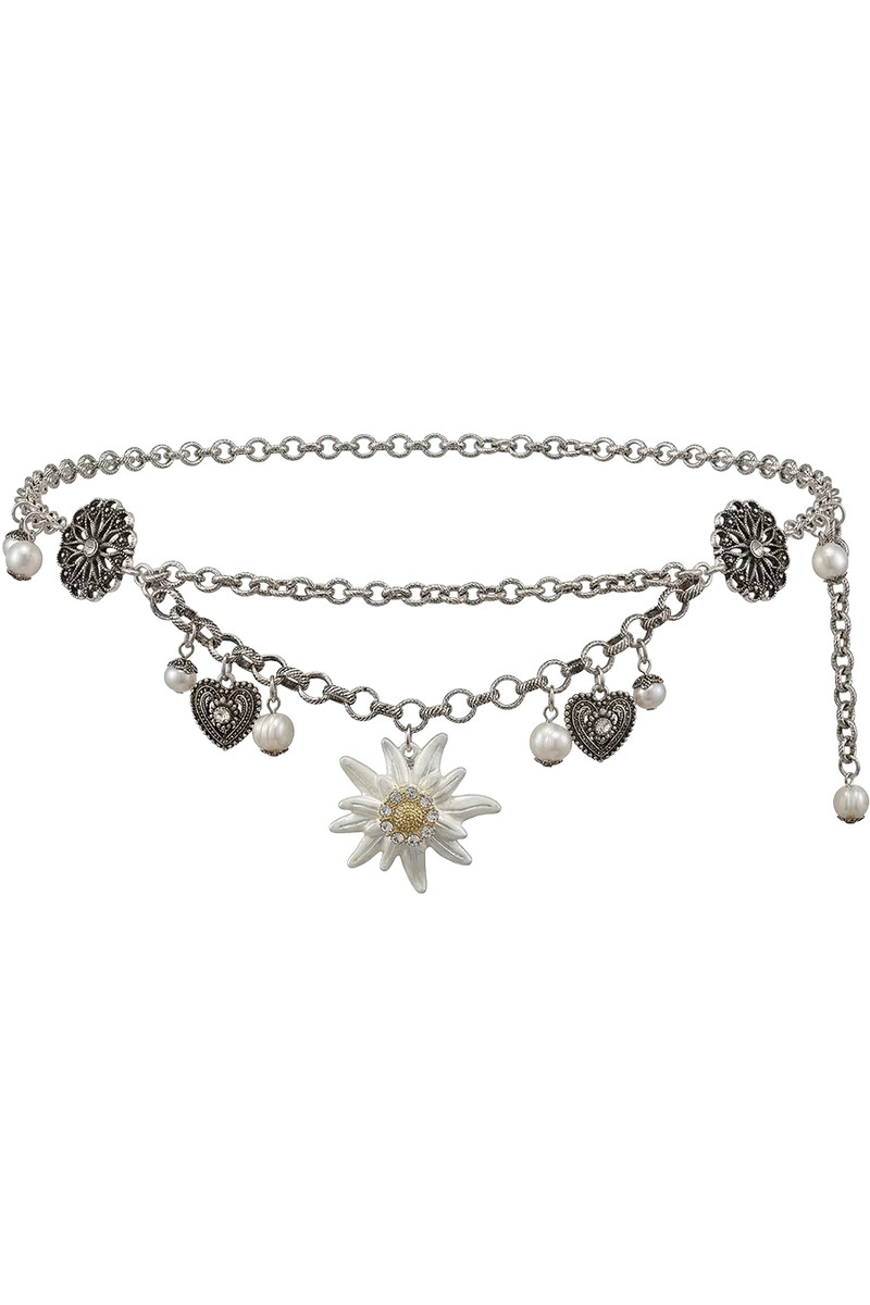 Damen Trachten Kettengürtel mit Herz und Edelweiß - altsilber