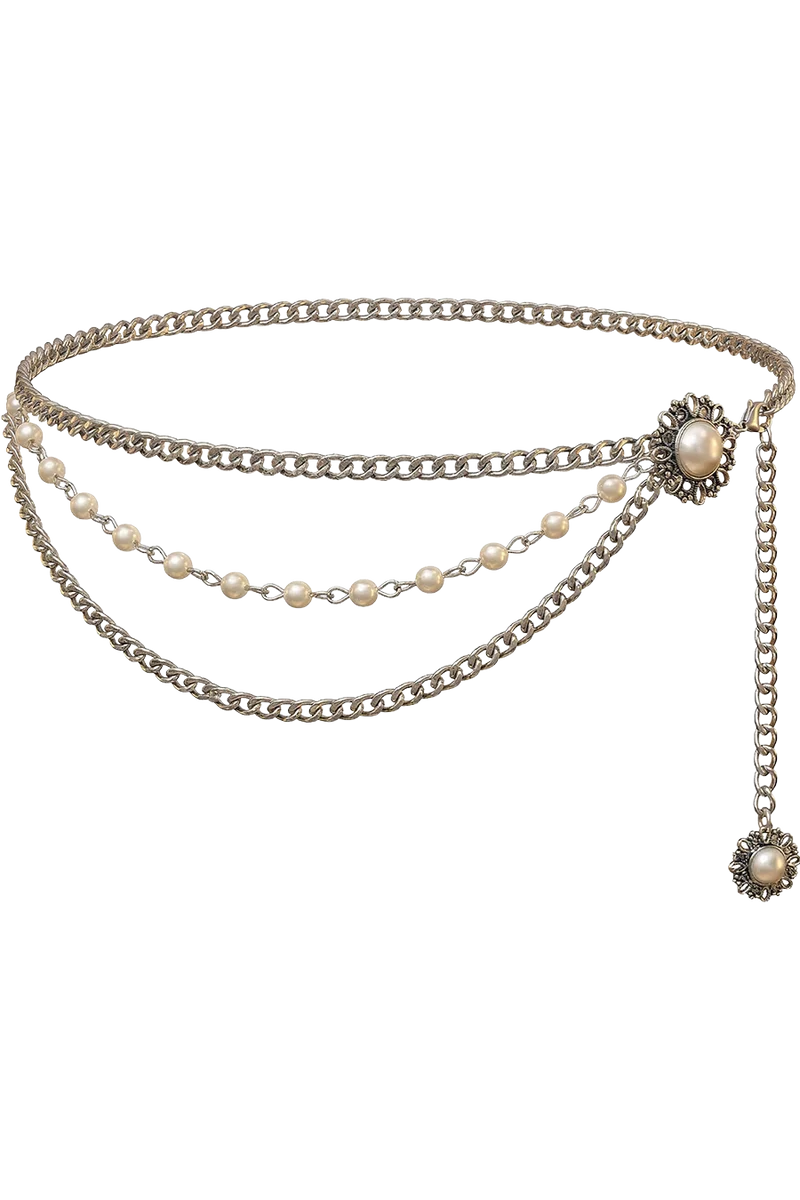 Damen Kettengürtel mit Perlen und Ornament - silber