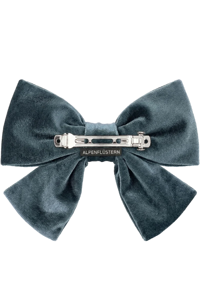Damen Haarspange mit Samtschleife und Herz - grau blau