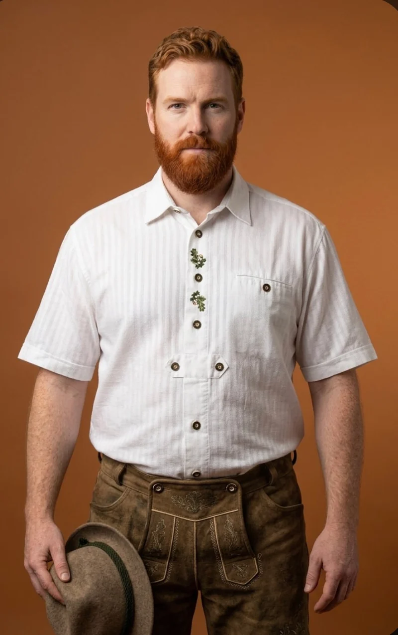 Vintage Trachtenhemd Herren – Weiß – Gr. 42