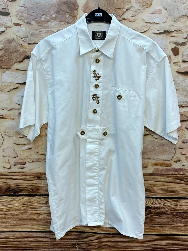 Vintage Trachtenhemd Herren – Weiß – Gr. 42