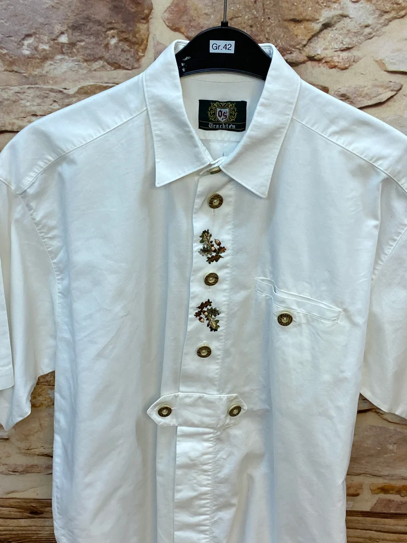 Vintage Trachtenhemd Herren – Weiß – Gr. 42