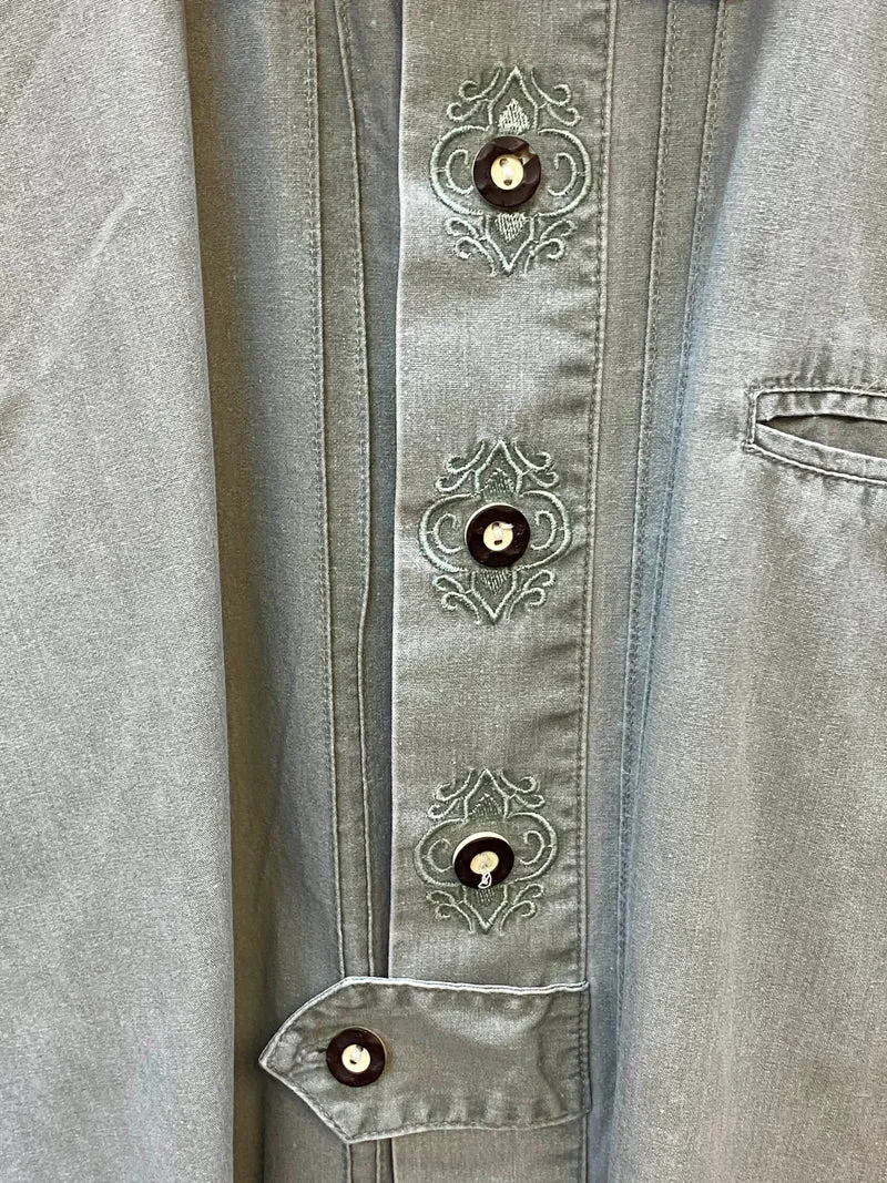 Vintage Trachtenhemd Herren – Salbeigrün – Gr. L 42