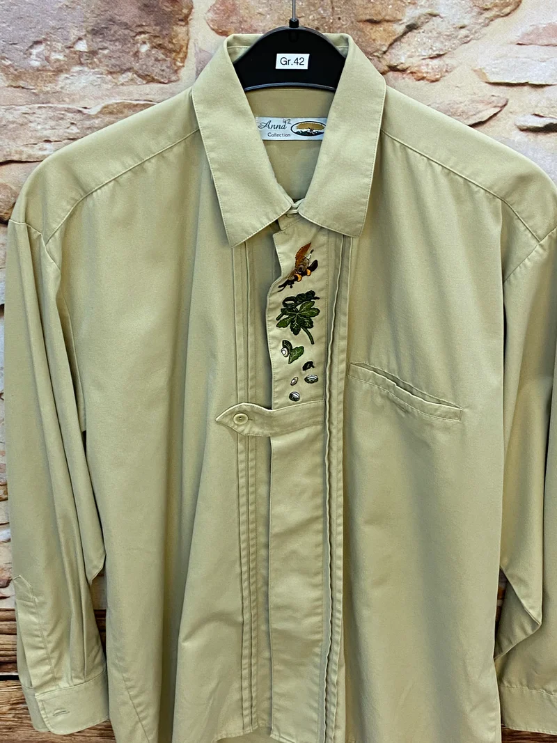 Vintage Trachtenhemd Herren – Beige – Gr. 42