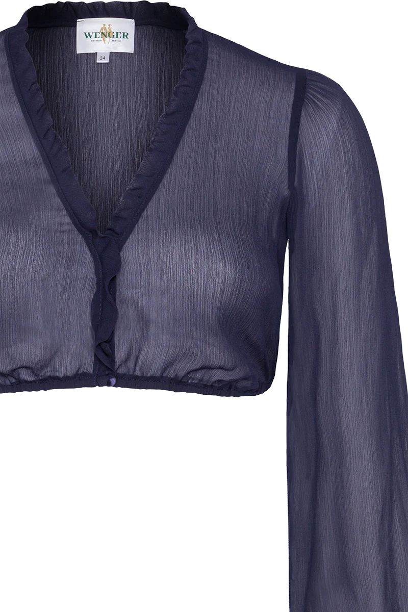 Dirndlbluse mit V-Ausschnitt und Rüschen - blau