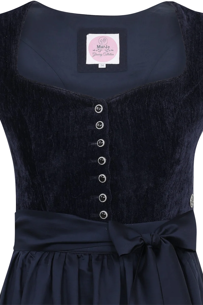 Samtdirndl 70cm mit abnehmbaren Flügelärmeln - midnight