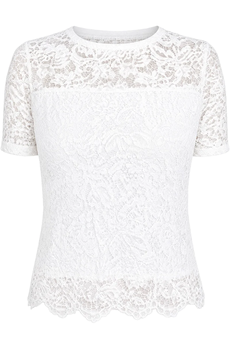 Damen Trachtenshirt mit floraler Spitze - weiß