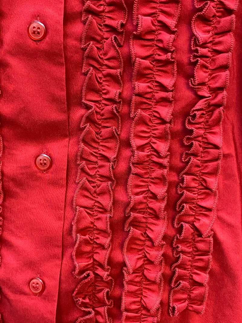 Vintage Rüschenbluse Rot Satin Glanz Gr. 38