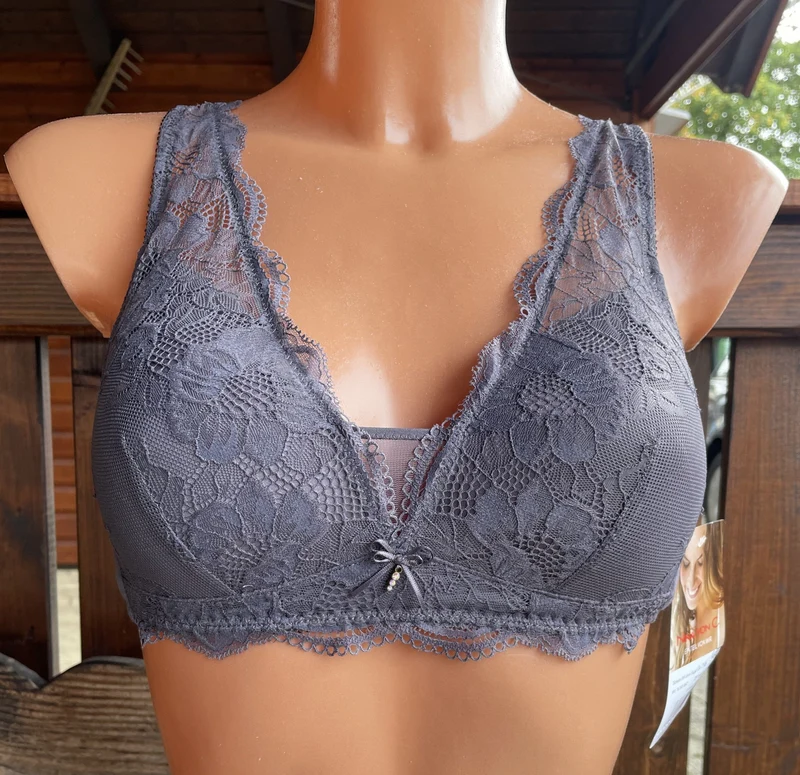 Bustier, BH ohne Bügel, Nina von C., Quarz, graubraun, Spitze