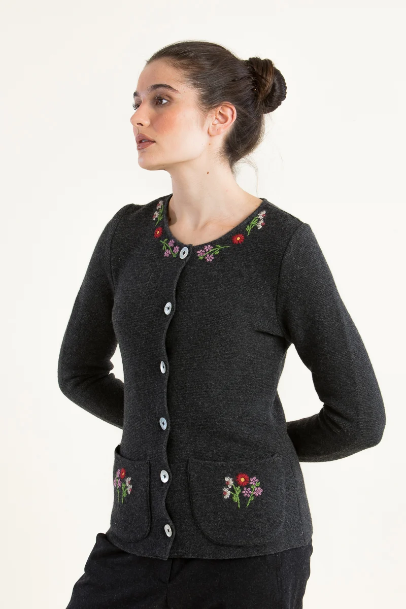 Heidi Bestickter Strickjanker Anthrazit