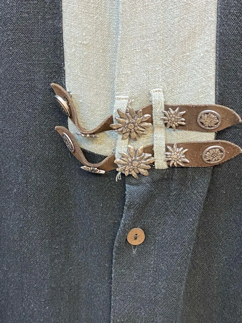 Vintage Trachtenhemd Herren – Schwarz mit Naturweiß – Gr. 39