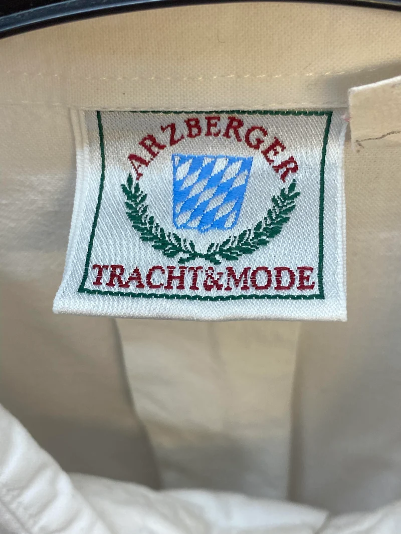 Trachtenhemd Herren Weiß Alpenjäger Stickerei Baumwolle Gr. 45