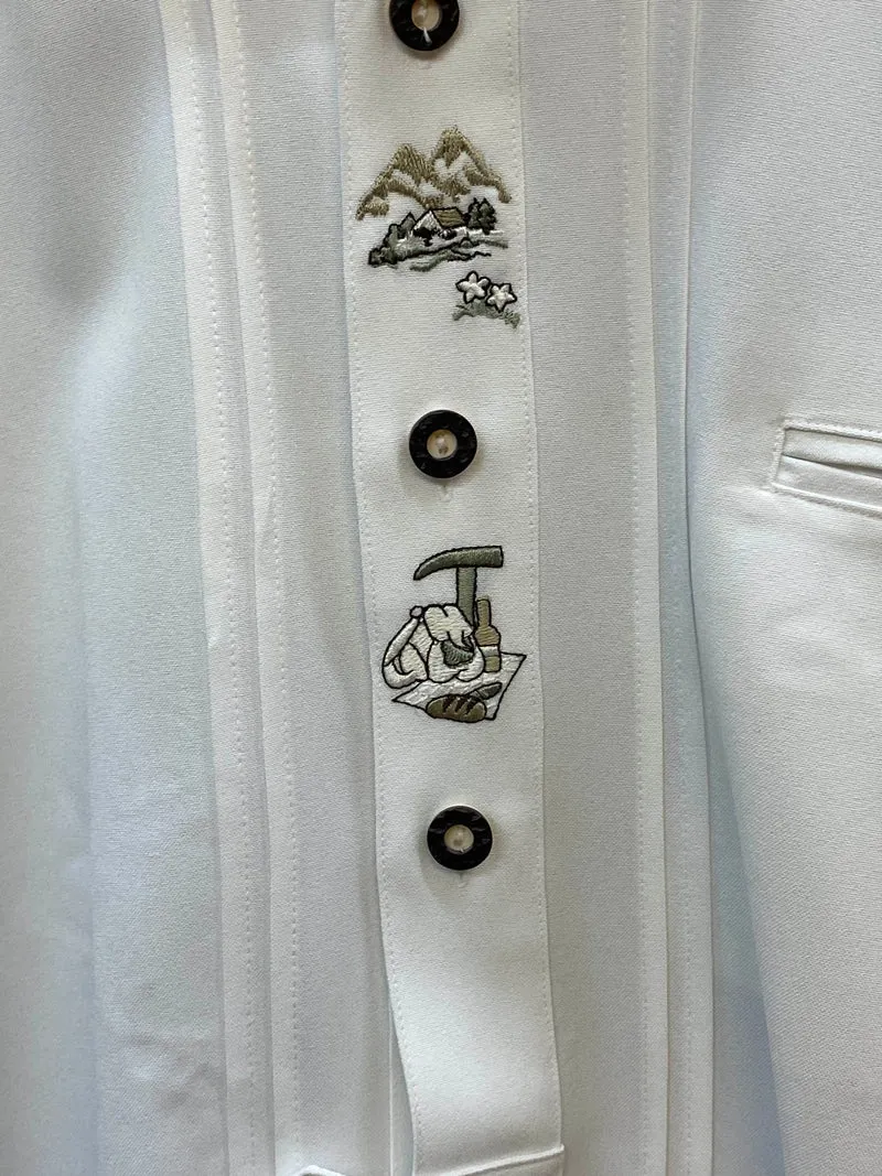 Trachtenhemd Herren Weiß Kurzarm Stickerei Baumwolle Gr. 45 / XXL