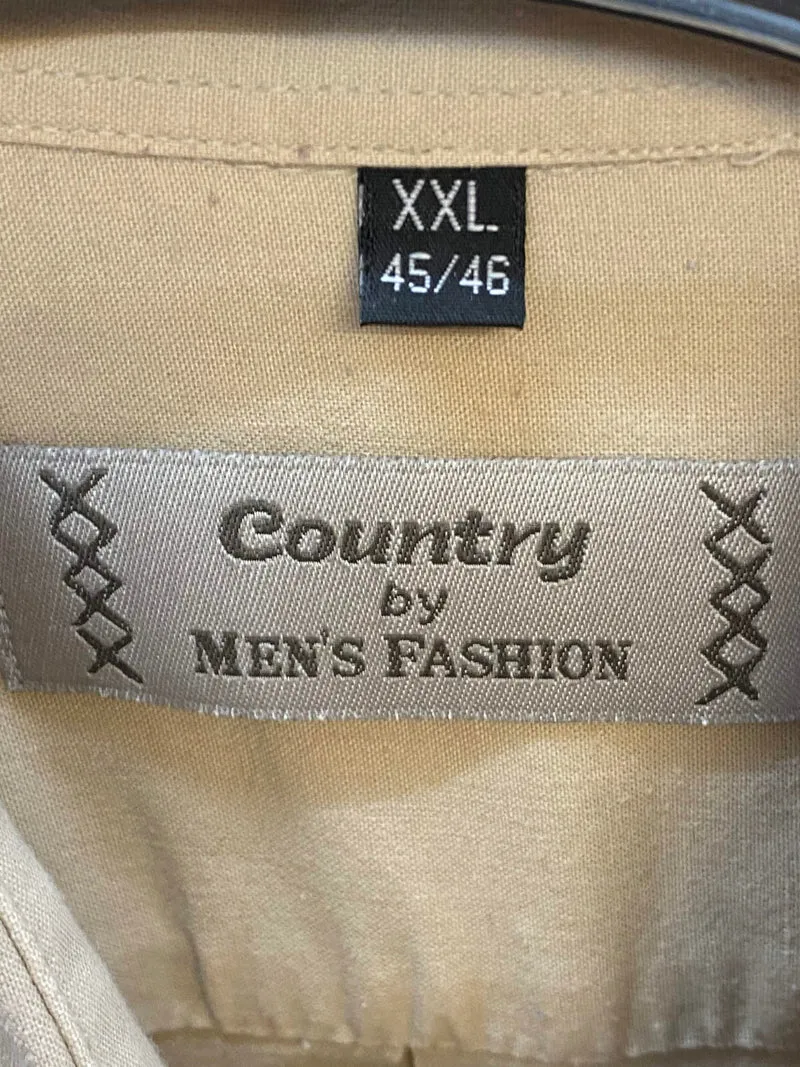 Trachtenhemd Herren Beige Edelweiß Stickerei Baumwolle Gr. 45 / XXL
