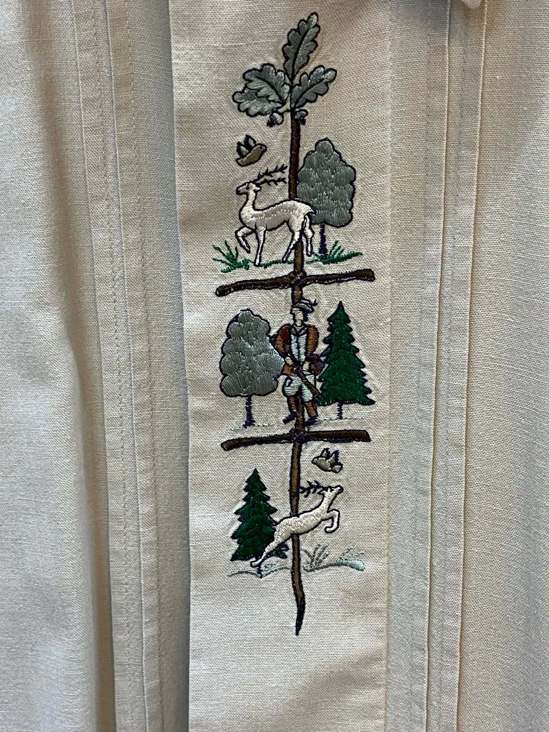 Trachtenhemd Herren Edelweiss Stickerei Jagdmotiv Baumwolle Gr. 45