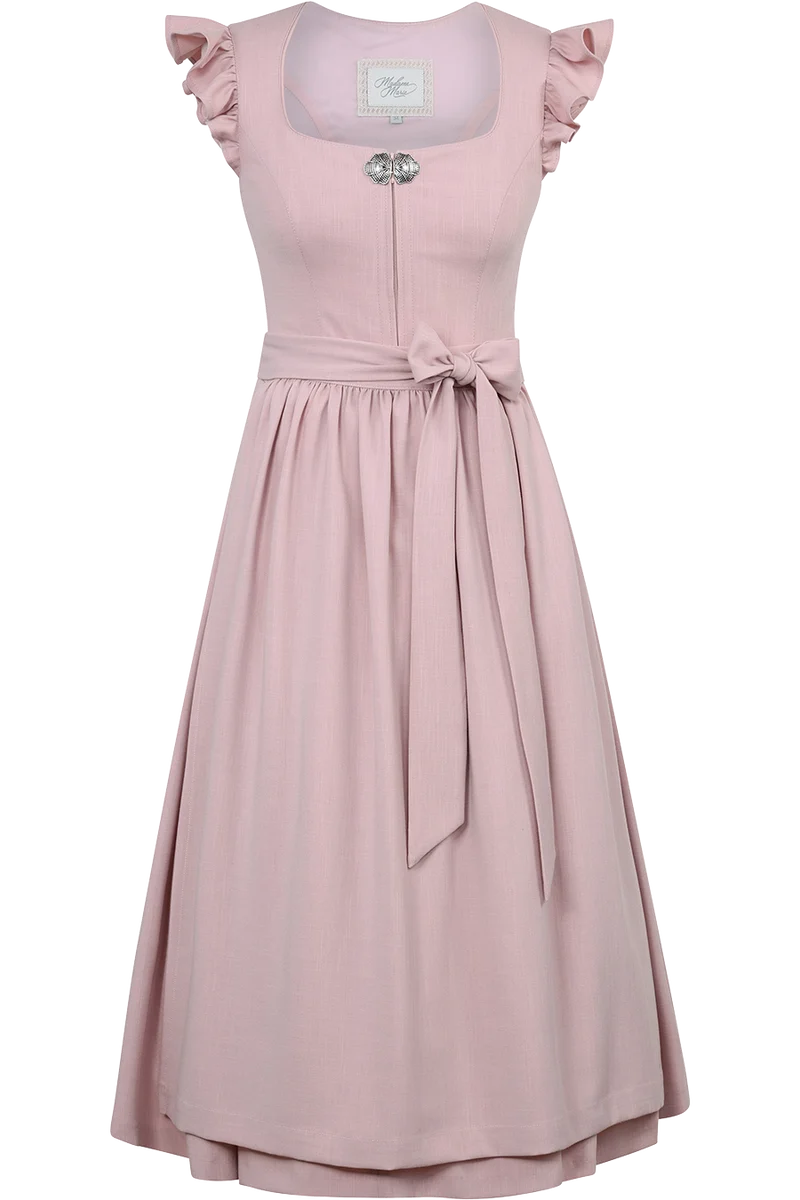 Einfarbiges Midi-Dirndl mit Flügelärmel und Unterrock - blush