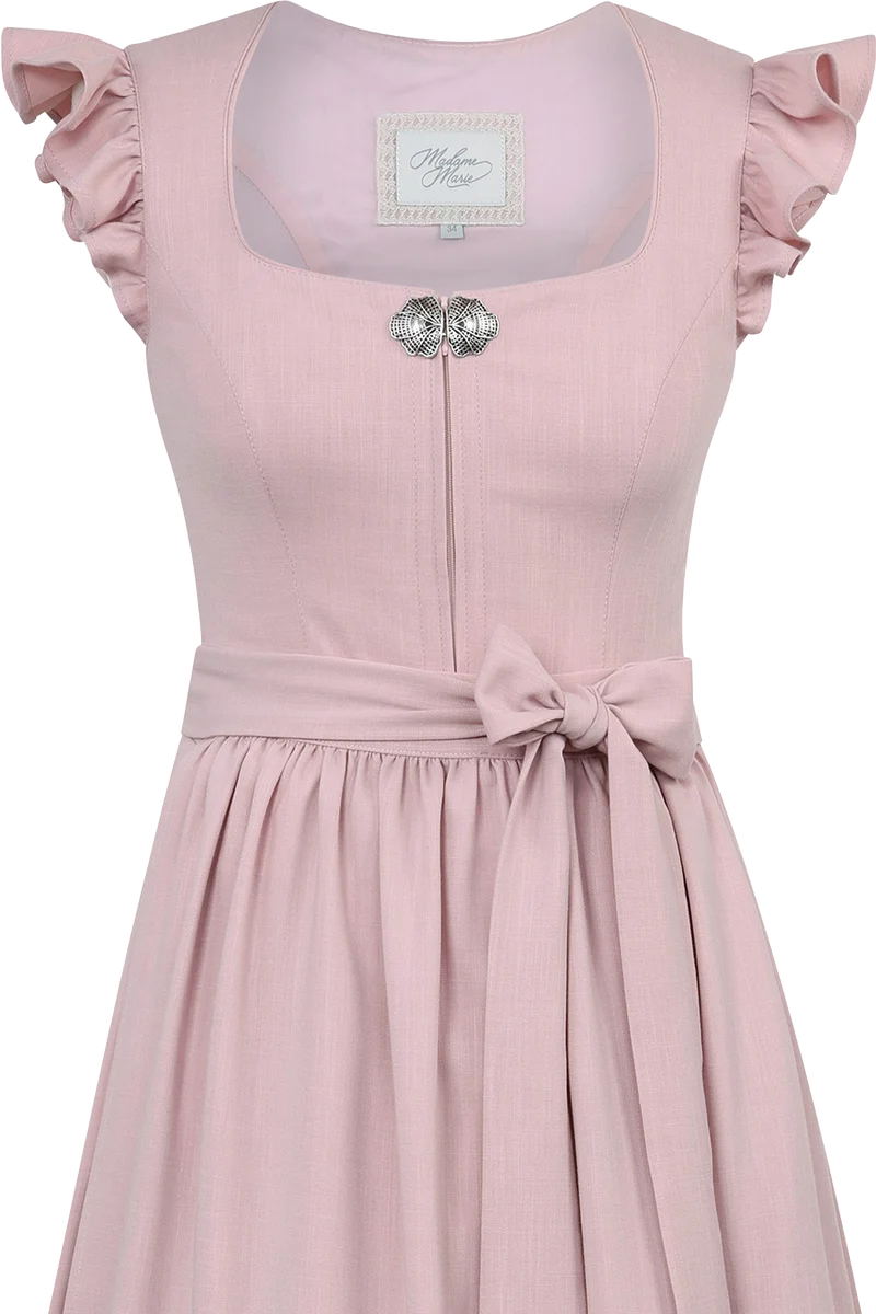 Einfarbiges Midi-Dirndl mit Flügelärmel und Unterrock - blush