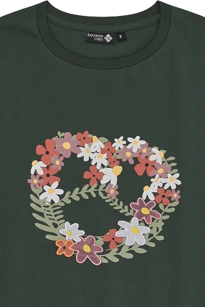 Damen T-Shirt mit Blumenbrezen-Druck - tannengrün