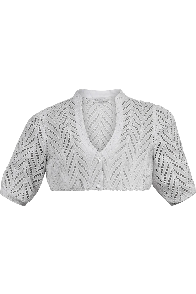 Dirndlbluse mit V-Ausschnitt und Lochstickerei - weiß
