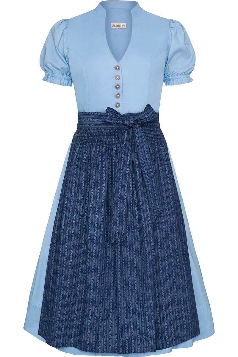 Dirndl aus Baumwolle mit Puffärmel - hellblau