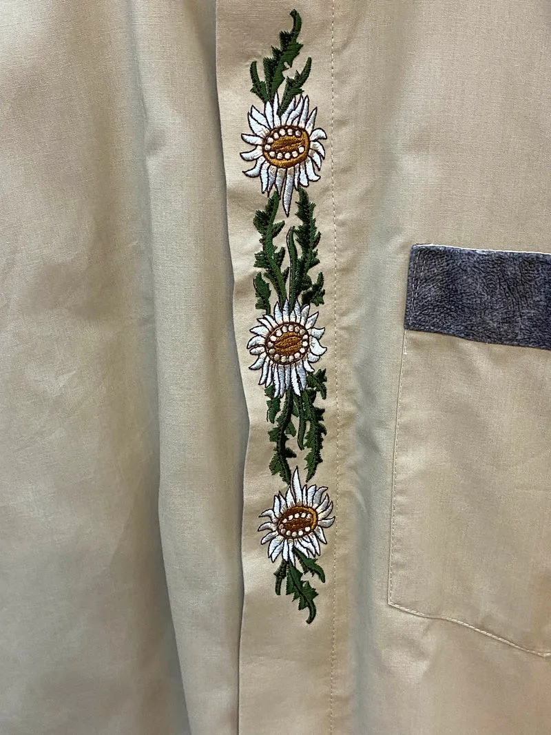 Trachtenhemd Herren beige mit Edelweiß Stickerei Gr. 44