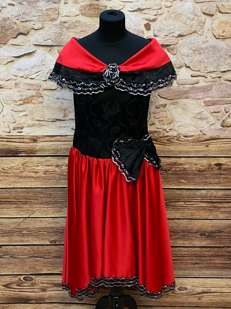 Vintage Cocktailkleid Rot Schwarz mit Spitze – festliches Abendkleid Gr. 44
