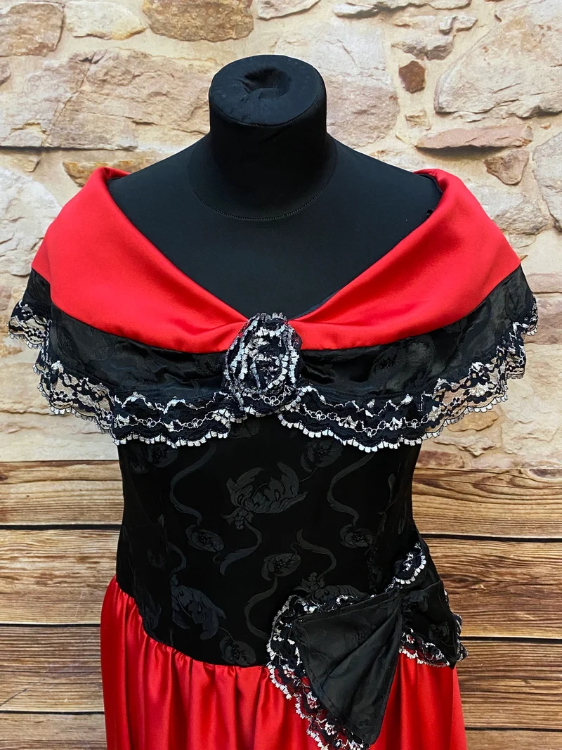 Vintage Cocktailkleid Rot Schwarz mit Spitze – festliches Abendkleid Gr. 44