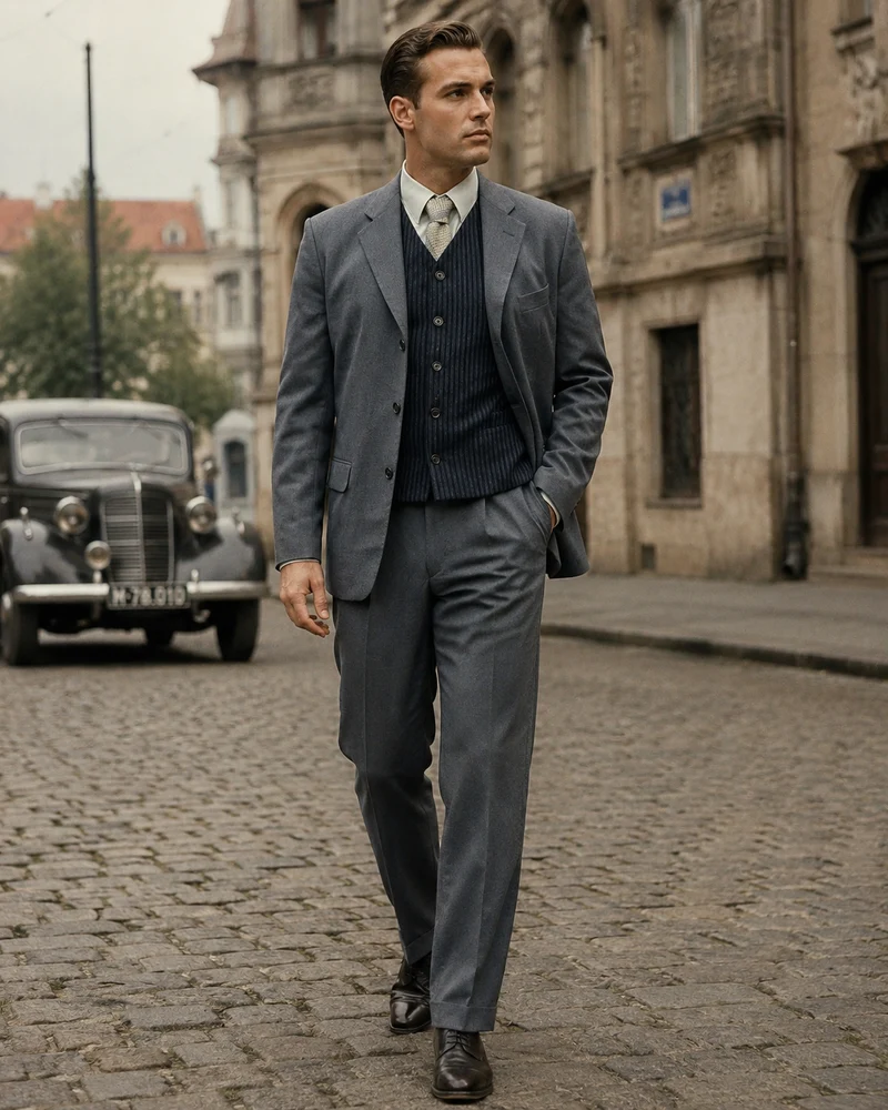 20er Jahre Herren Outfit Grau – britischer 1920er-Jahre-Stil, Komplettset Gr. 50