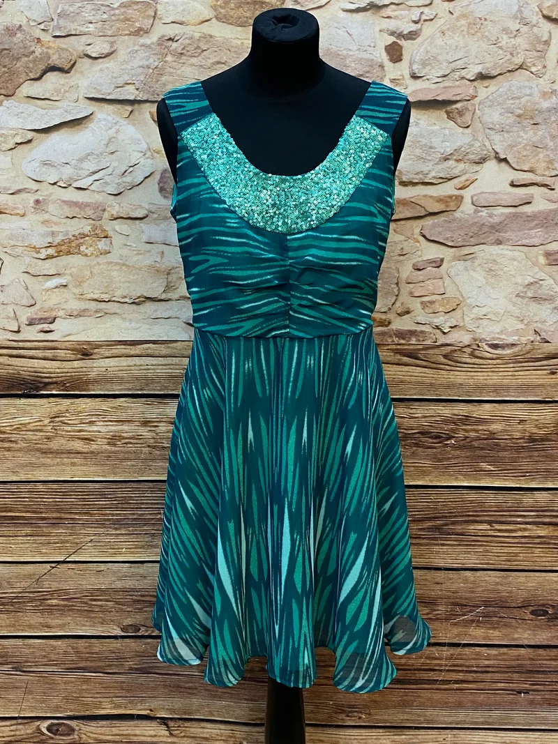 Vintage Cocktailkleid türkis mit Pailletten Gr. 40 elegant
