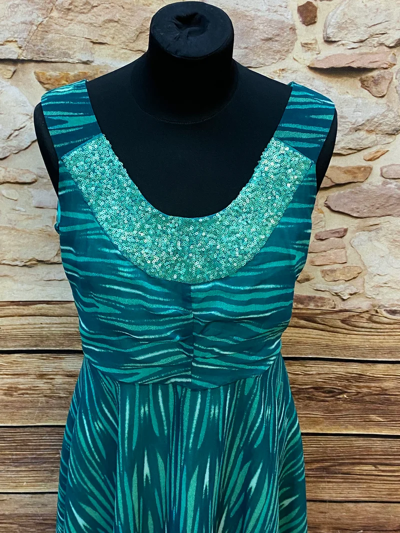 Vintage Cocktailkleid türkis mit Pailletten Gr. 40 elegant