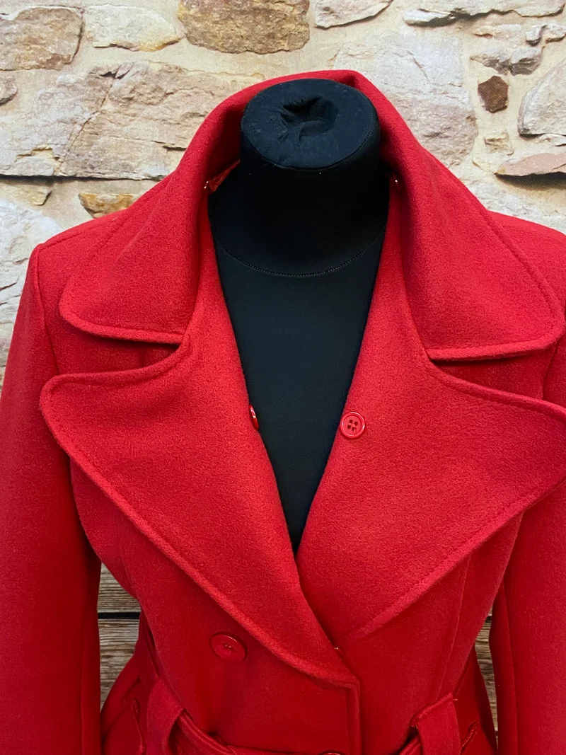 Vintage Damenmantel rot tailliert Gürtel Gr. 38 elegant