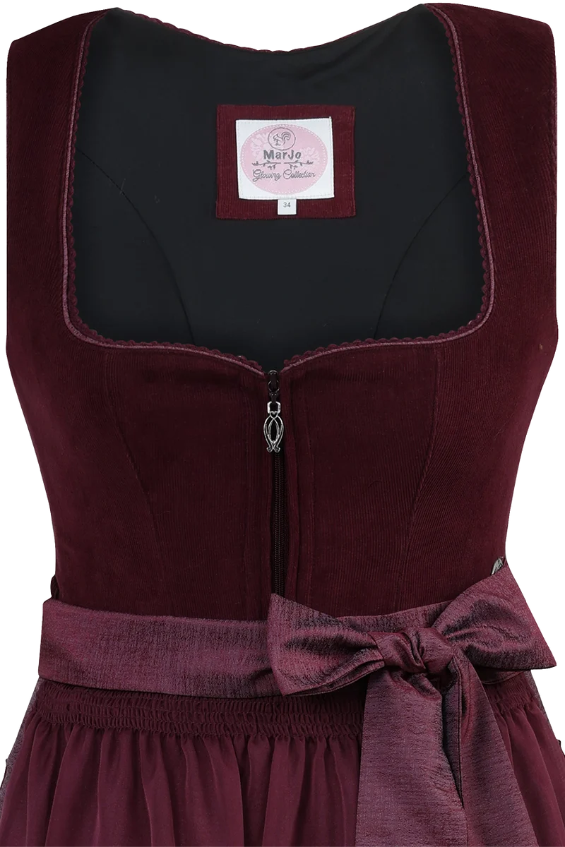 Monochromes Cord-Dirndl in Midilänge