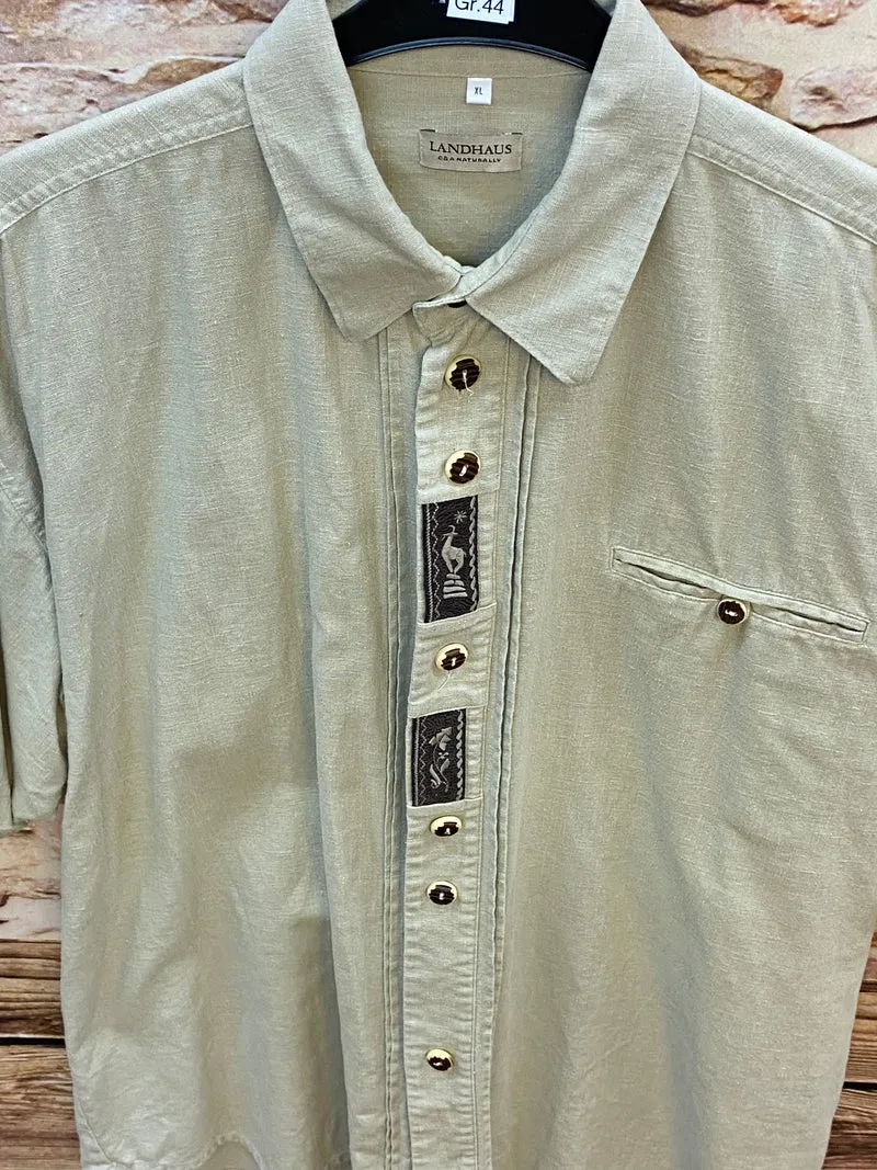 Trachtenhemd Herren Leinen kurzarm beige Landhaus Gr. 44 XL