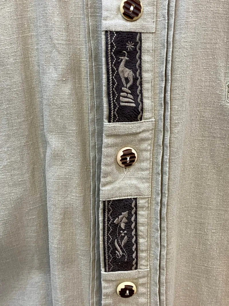 Trachtenhemd Herren Leinen kurzarm beige Landhaus Gr. 44 XL