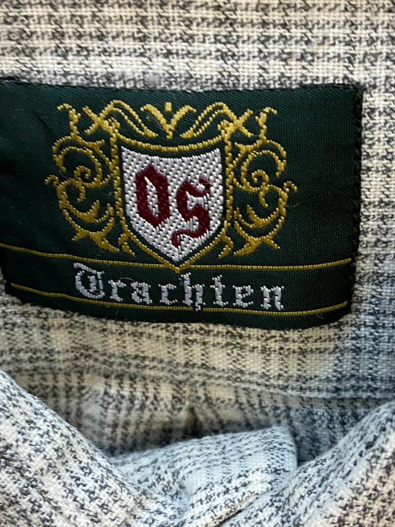 Trachtenhemd Herren grau kariert mit Edelweißstickerei Gr. 41