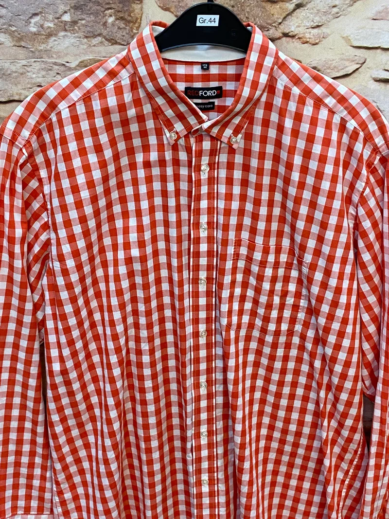 Trachtenhemd Herren rot weiß kariert Gr. 44 REDFORD Vintage