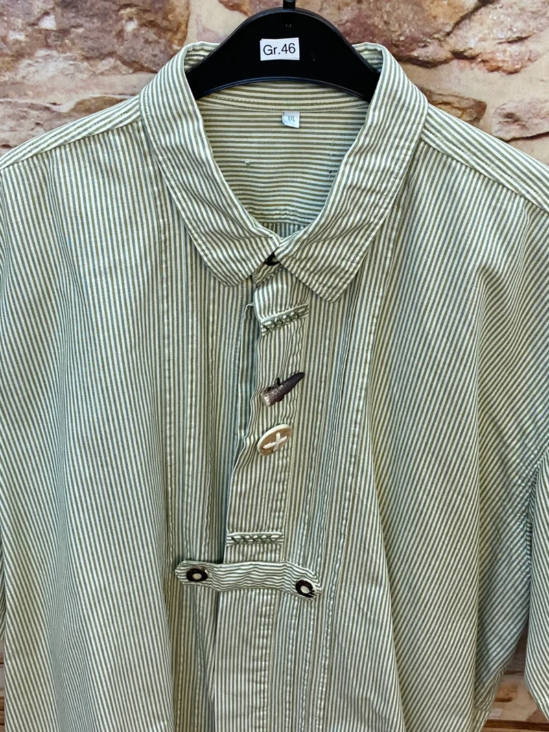 Trachtenhemd Herren grün gestreift Gr. 46 Vintage