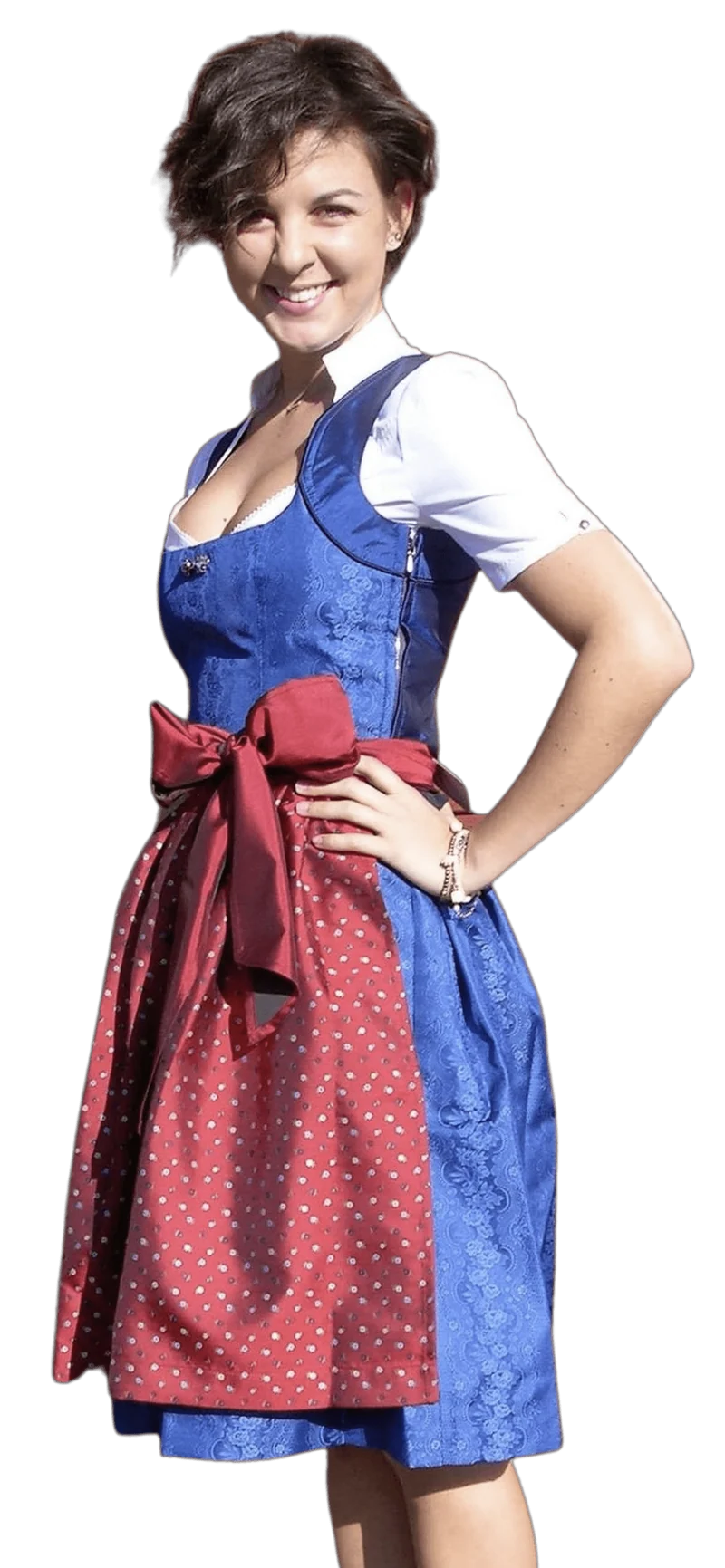 Dirndl 3-Teiler, Coco Vero, rot, blau, Midi 60 cm