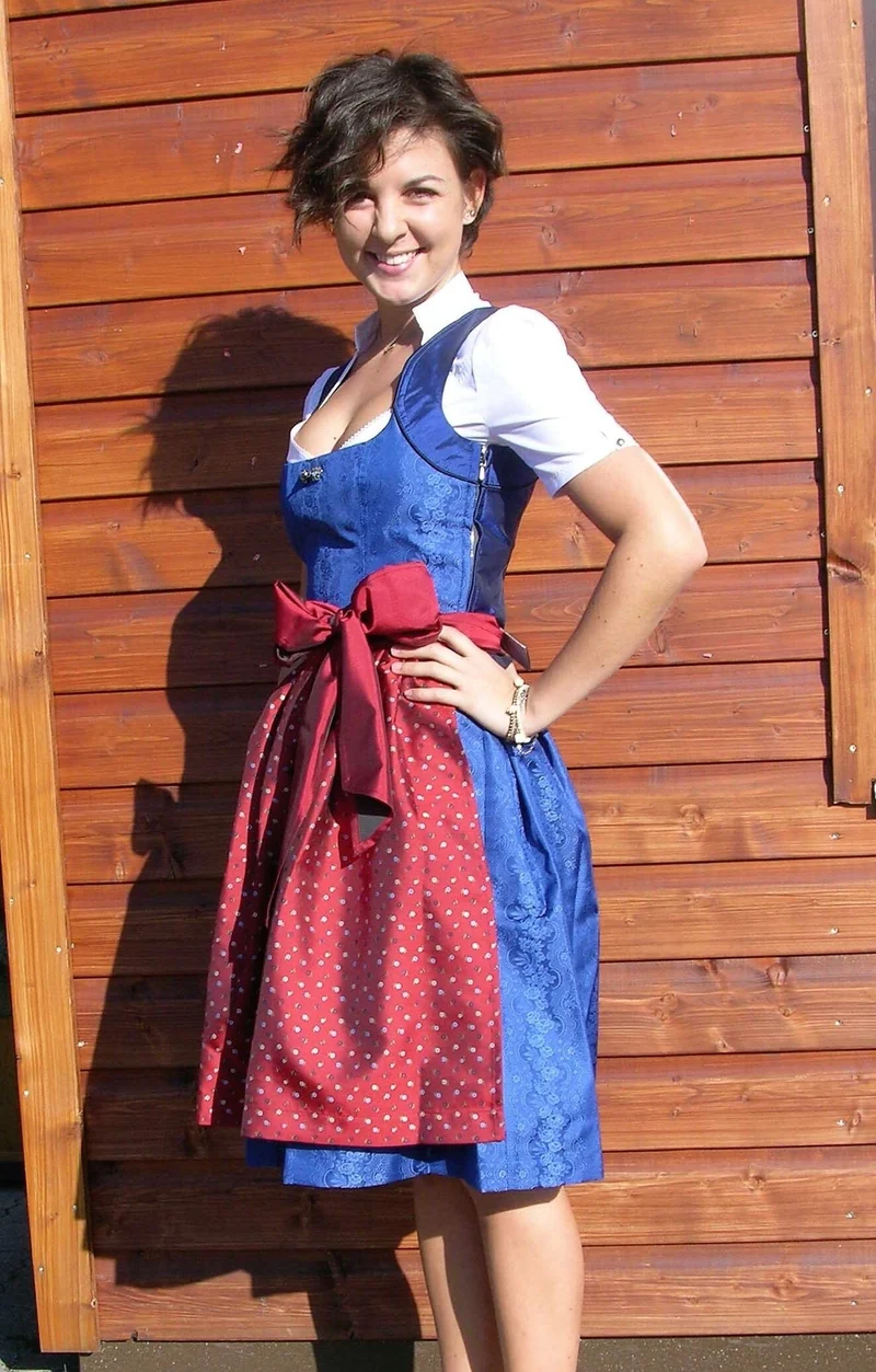 Dirndl 3-Teiler, Coco Vero, rot, blau, Midi 60 cm